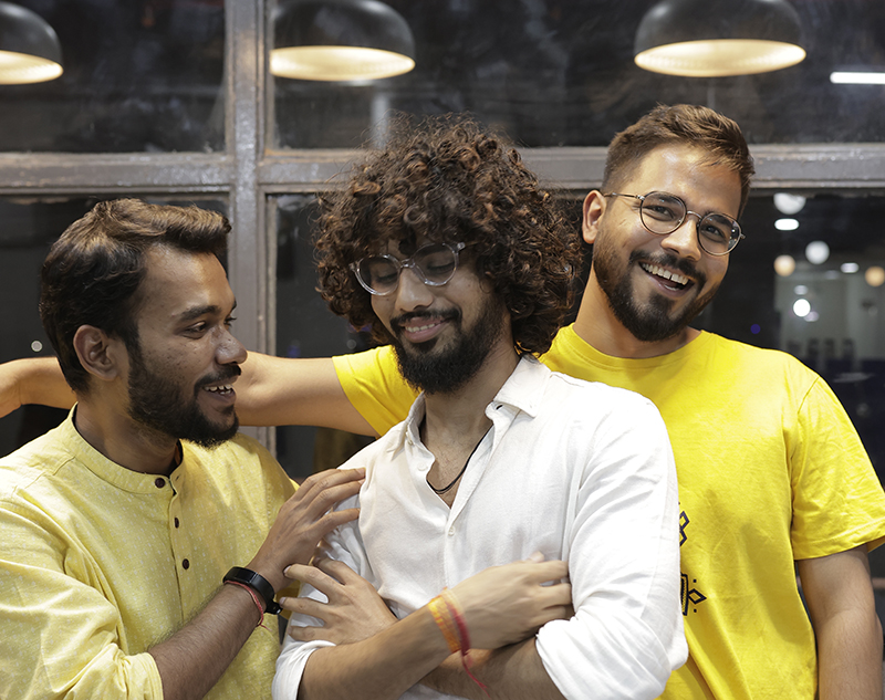 Photo taken in 2586Labs office, from left to right - Vikas, Akash and Nishant. Nishant is looking at camera and mid laugh